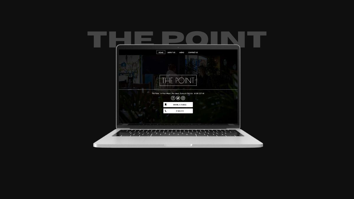 The Point Exmouth restaurant home page on a laptop, with a 