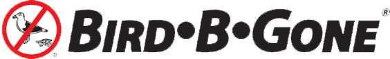Logo of Bird-B-Gone with a bird crossed out in a red circle and the brand name in dark letters.