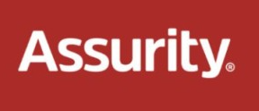 A red and white logo for a company called assurance