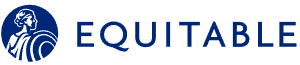 The logo for equitable is a blue circle with a man on it.