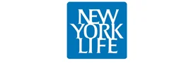 A blue and white logo for new york life