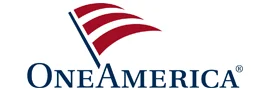 A logo for one america with a flag on it