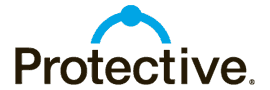 A protective logo with a blue circle in the middle