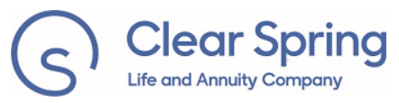 The clear spring life and annuity company logo is blue and white.