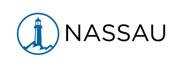 The nassau logo has a lighthouse in the middle of it.