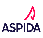A logo for aspida with a red flame on a white background.