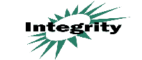 A logo for integrity with a green sun in the middle.