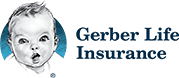 The logo for gerber life insurance shows a baby with a surprised look on his face.