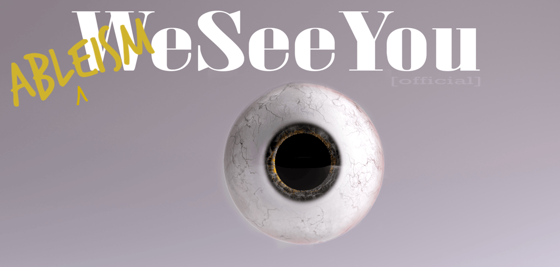 A human eyeball with the words #WeSeeYou[official] above in white and grey.
