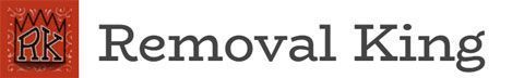 Removal King logo with red square emblem and gray text on a white background