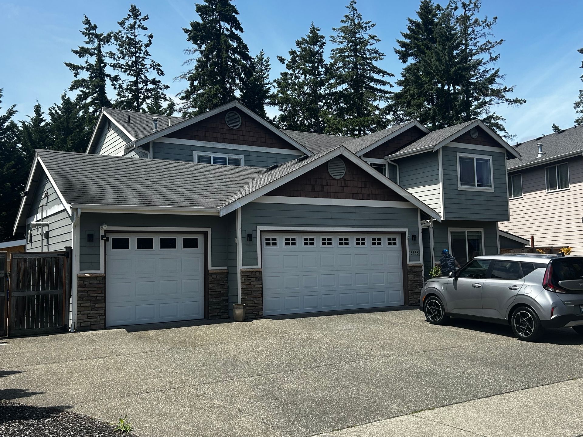 Gray asphalt shingle roof.