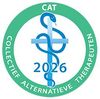 Groen rond CAT-logo met blauwe caduceus en “2026”, wat staat voor “Collective Alternative Therapeutic”.
