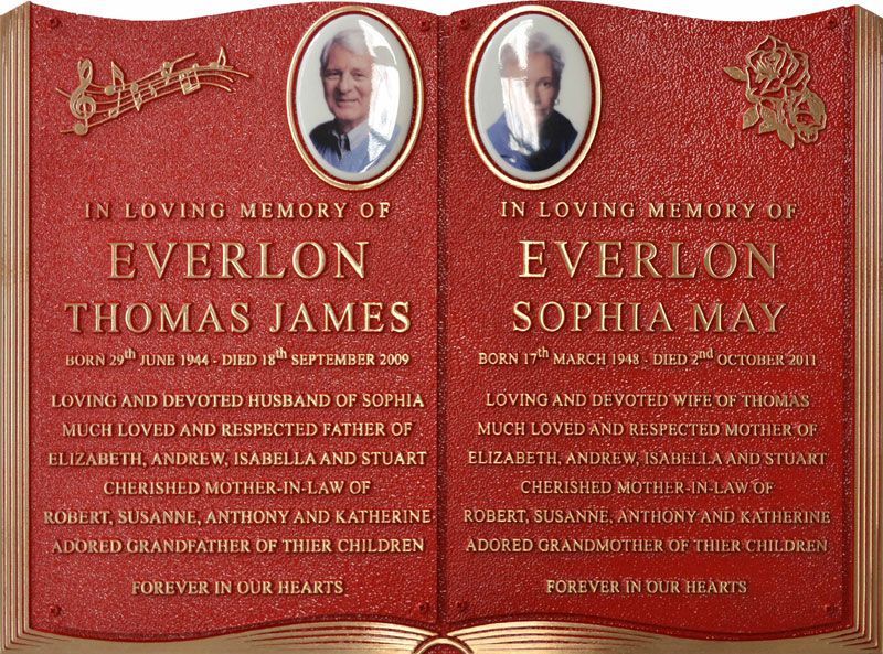 Memorial Plaque in Red With Two Photo Portraits and Text — Mid Coast Monuments In Kempsey, NSW