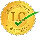 A gold seal that says lead counsel rated with a green check mark.