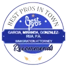 A blue and white circle with the words