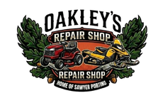 Oakley’s Repair Shop logo with red and yellow vehicles, green leaves, and “Home of Sawyer Portillo” text