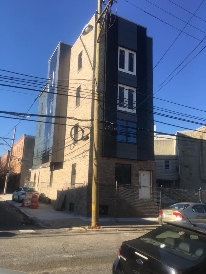 A tall building with the number 8 on it