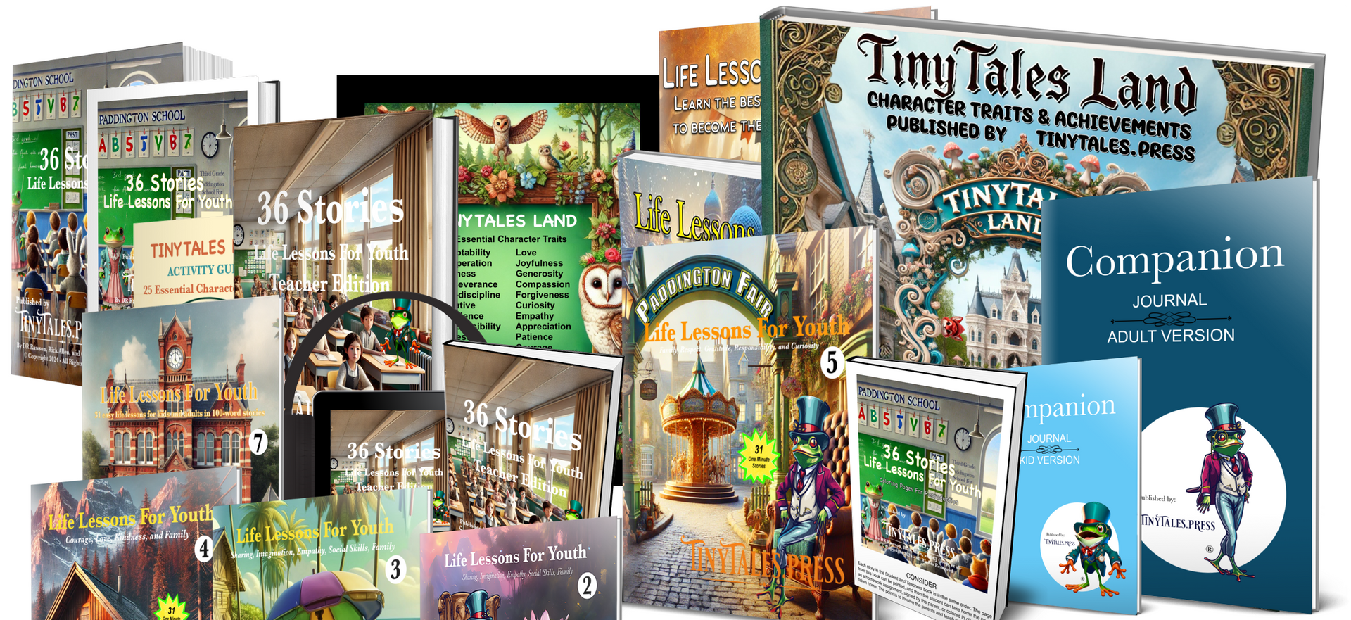 A bunch of books including one called ting tales land