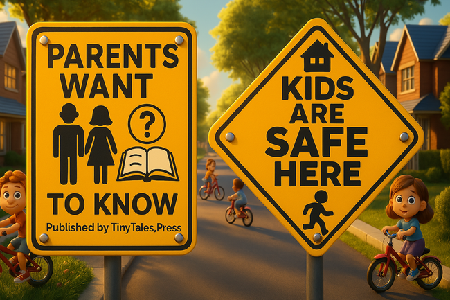 A sign that says parents want to know and kids are safe here