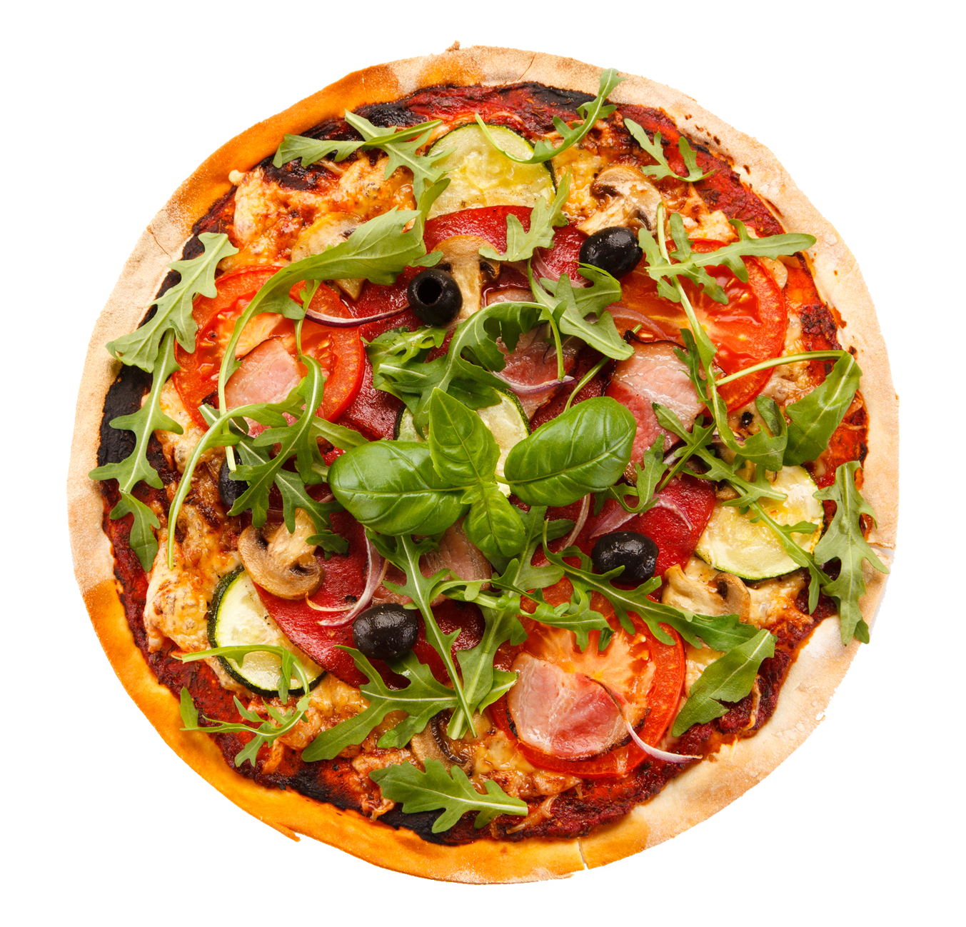 A pizza with a lot of vegetables on it.