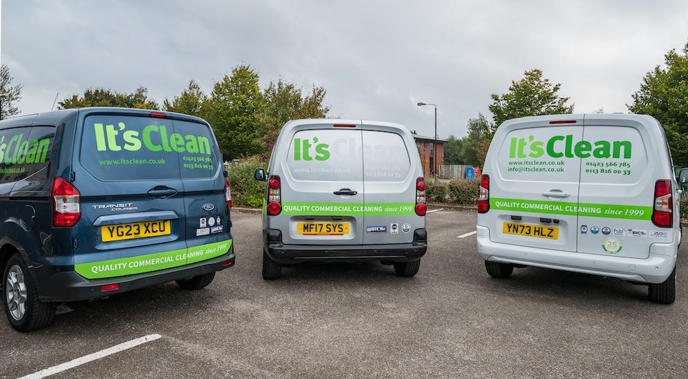 Commercial cleaning vans outside offices in Harrogate