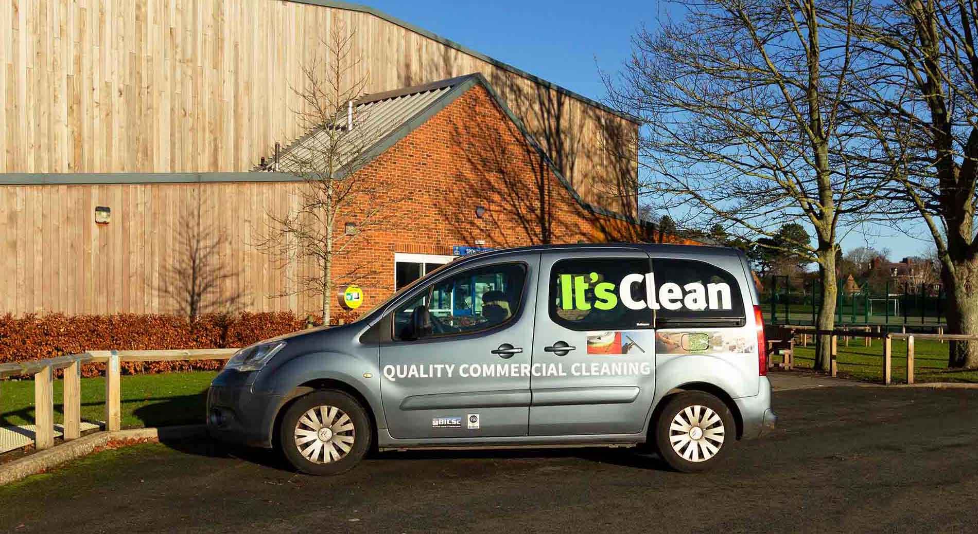 It's Clean van outside a school sports hall in Ripon