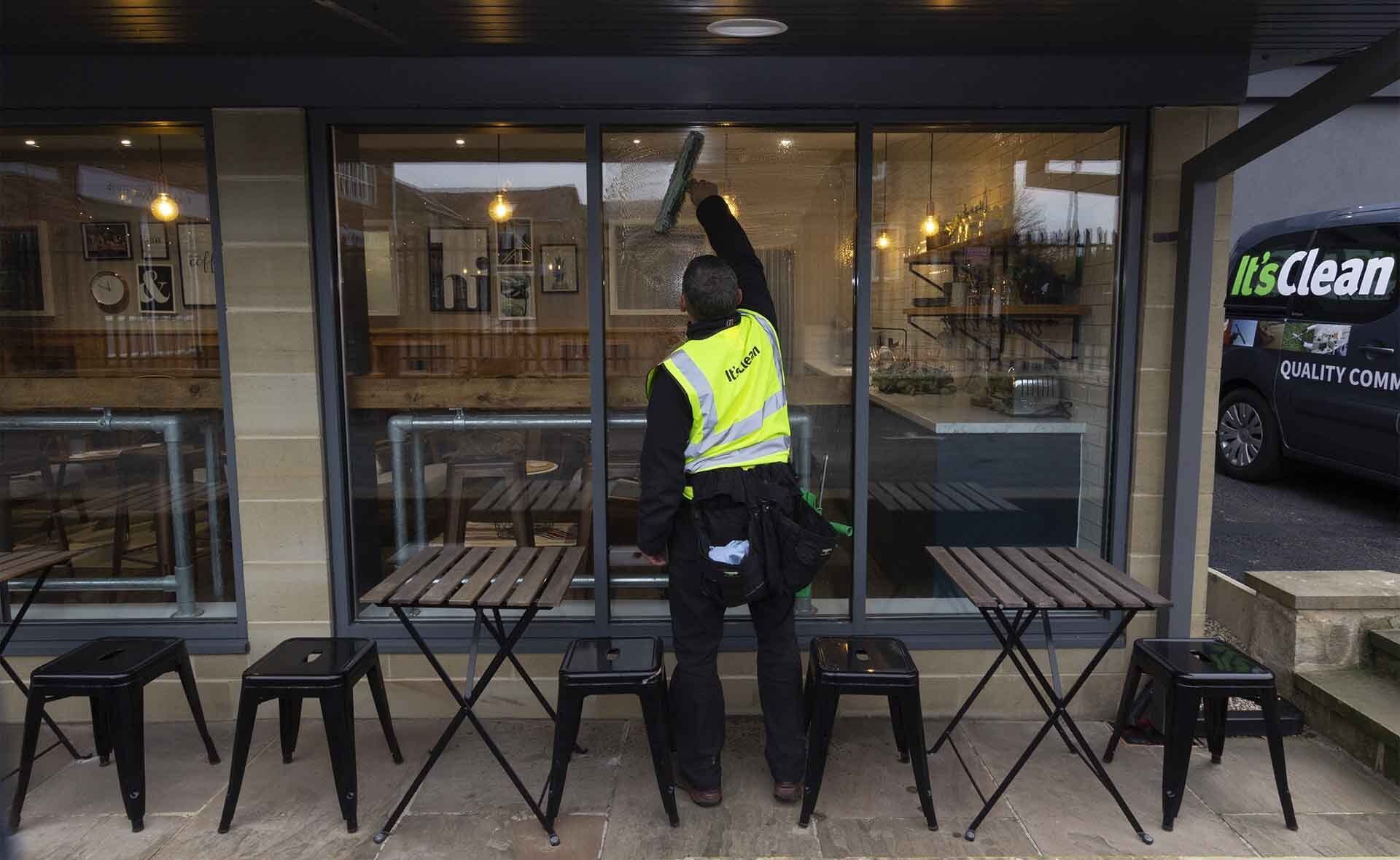 Traditional window cleaning office cafeteria windows in Harrogate