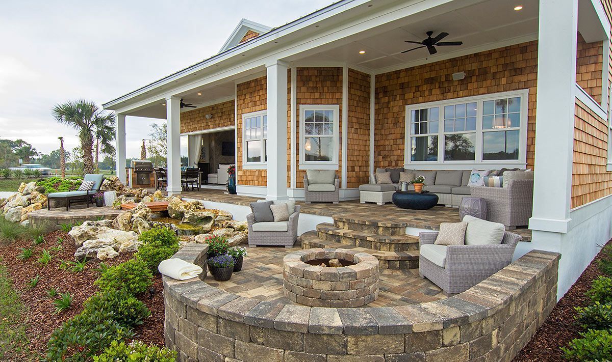 Paver firepit and patio in a residential home.