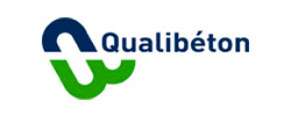 Un logo qualibeton bleu et vert sur fond blanc