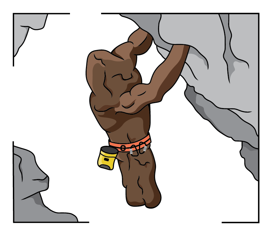 The Boston Dangler. Rock climbing poo scaling a cliff. Cling on or clinker