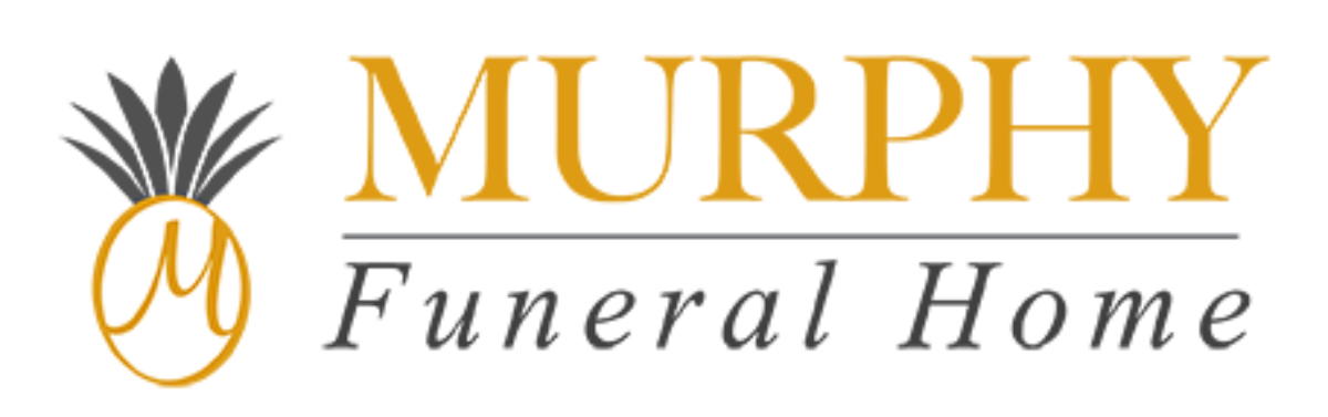Logo of Murphy Funeral Home, gold text and pineapple graphic,
