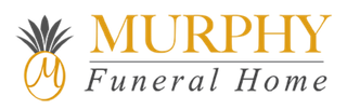 Logo of Murphy Funeral Home, gold text and pineapple graphic, 