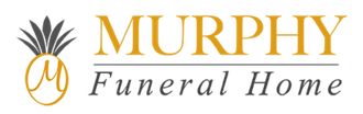Logo of Murphy Funeral Home, gold text and pineapple graphic,