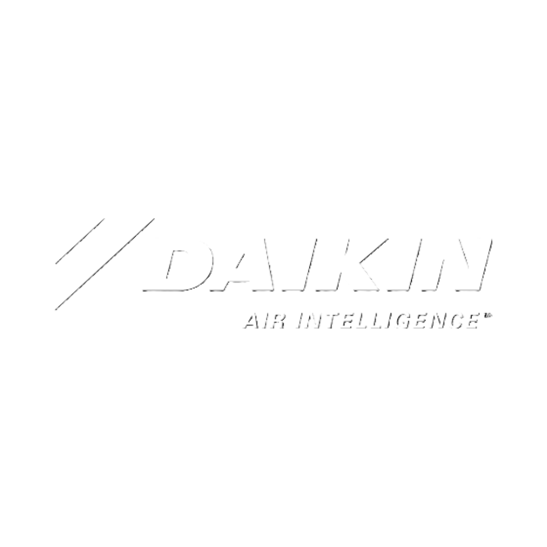 A white logo for daikin air intelligence on a white background.