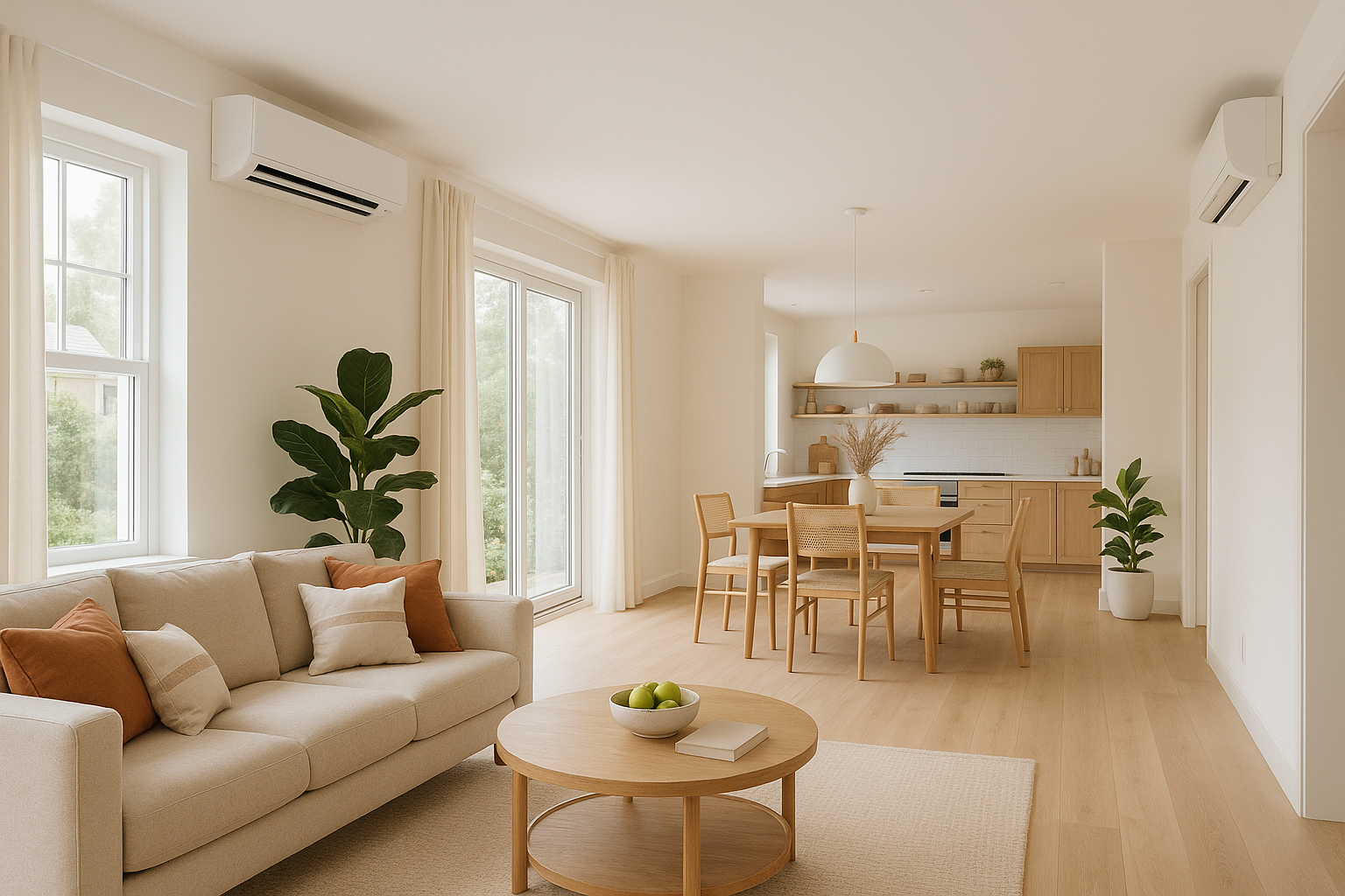 A living room with a couch , table and chairs.