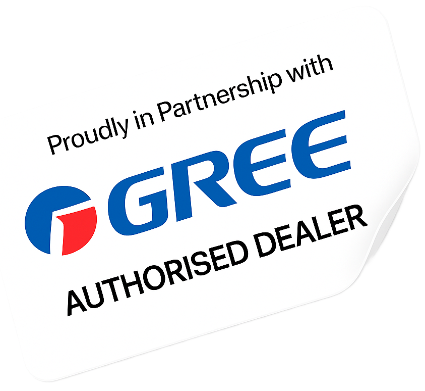 A sticker that says `` proudly in partnership with gree authorised dealer ''