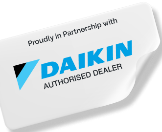 A sticker that says proudly in partnership with daikin authorised dealer