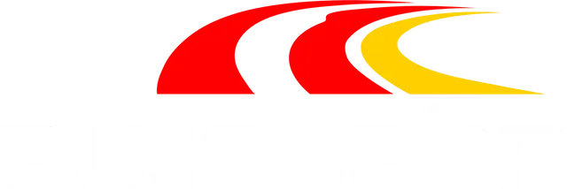 Red and yellow curved lines logo.