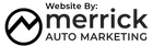 A logo for merrick auto marketing with a red and yellow arrow