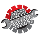 Auto Shovel Tow Service logo with red and gray gear and wrench icon