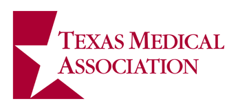 Texas Medical Association logo: maroon block with white Texas star, text "Texas Medical Association".