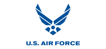 The U.S. Air Force emblem is a blue stylized eagle with the words "U.S. AIR FORCE" beneath it.