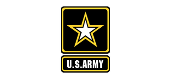 U.S. Army logo: black and gold square with star, below a black rectangle with "U.S. ARMY" in white.