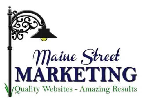 Maine Street Marketing logo with street lamp, text, and tagline.
