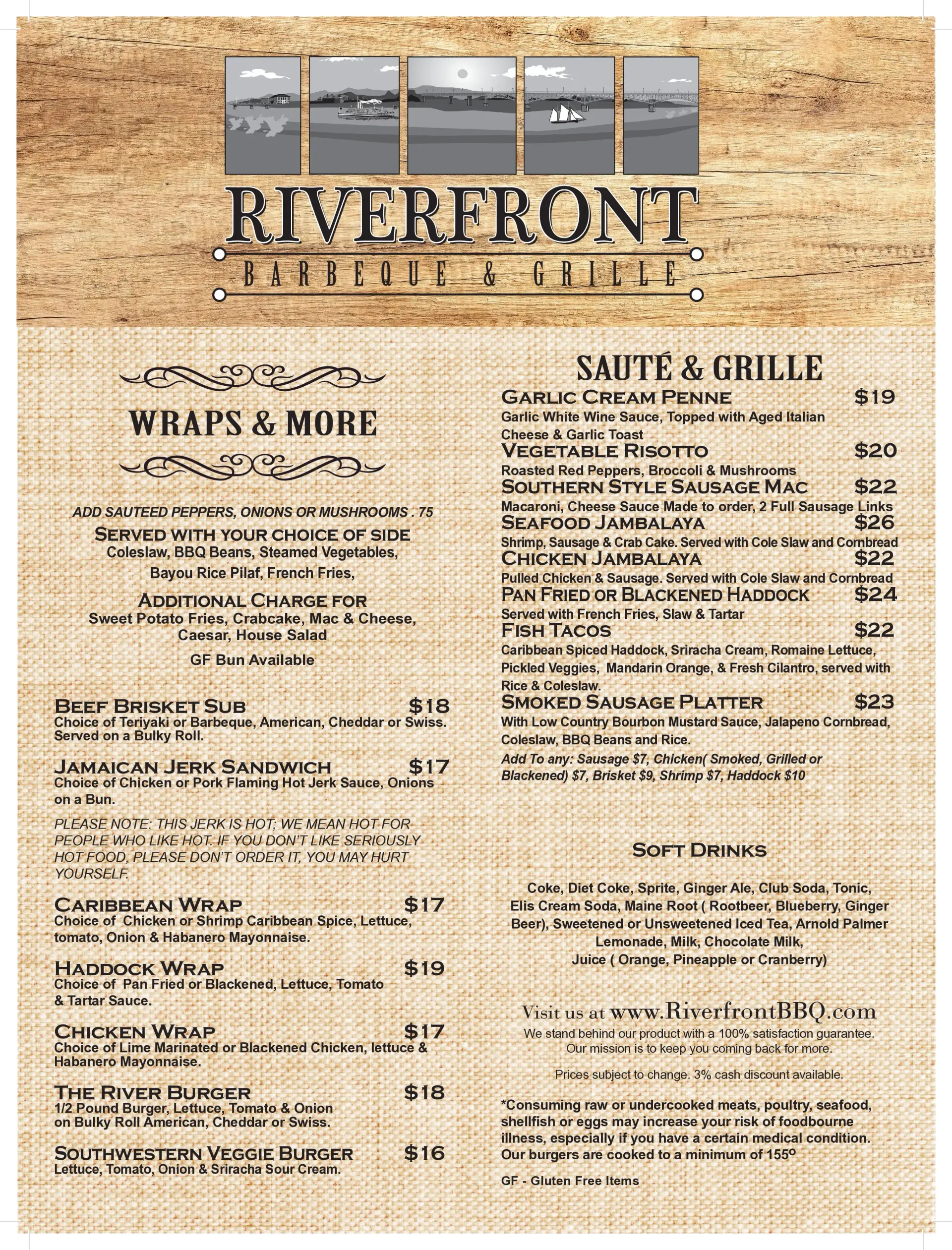 Menu for Riverfront Barbecue & Grill.