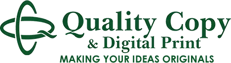 Green logo for Quality Copy & Digital Print.  Includes a stylized 