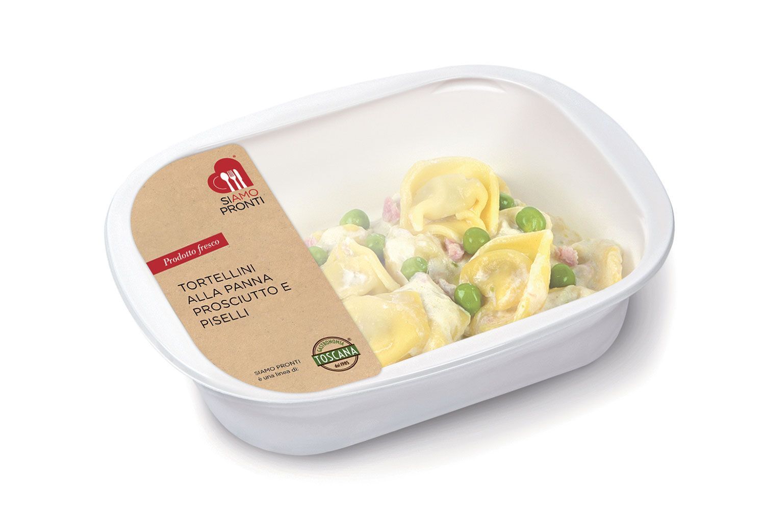 Tortellini alla panna, prosciutto e piselli