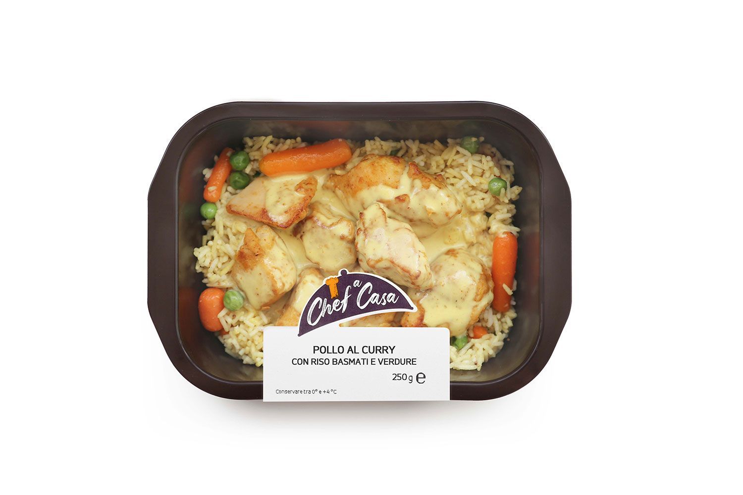 Pollo al curry con riso basmati e verdure