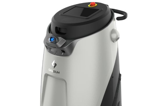 A robot is cleaning the floor of a building.