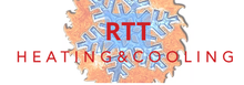 Logo for RTT Heating & Cooling: snowflake over orange shape, red text 